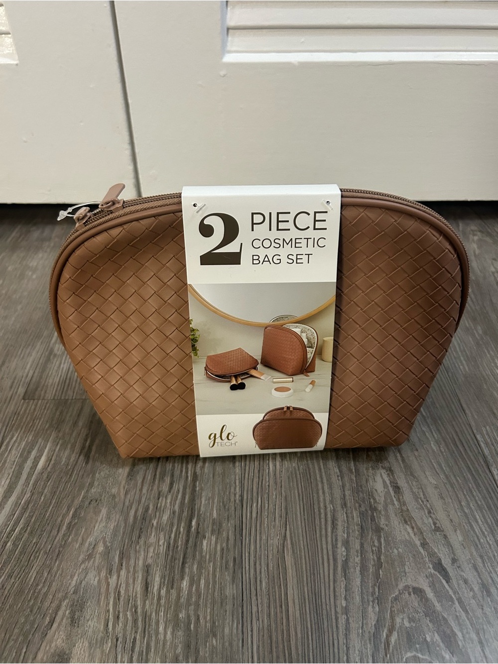 Tan Woven 2-Piece Cosmetic Bag Set